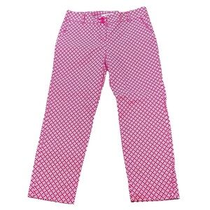 NWT Van Heusen Stretch Extensible Pink White Geometric‎ Print Ankle Pants Size 6